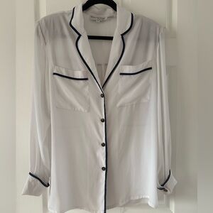 Oscar de la Renta White Blouse with Black Piping